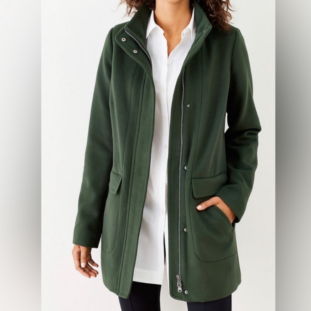 J Jill‎ Green Winter Zip Ip Over Coat Size XS